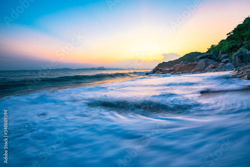 Sunset view of Dalugang Beach  Dapeng Peninsula  Shenzhen  China