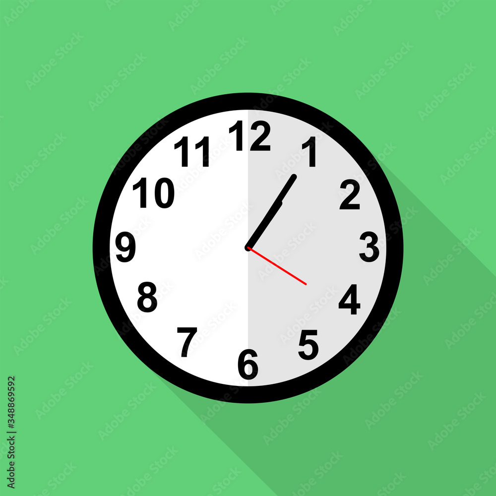 Classic clock icon, Five minutes past one o'clock Classic clock icon, Five minutes past one o'clock
