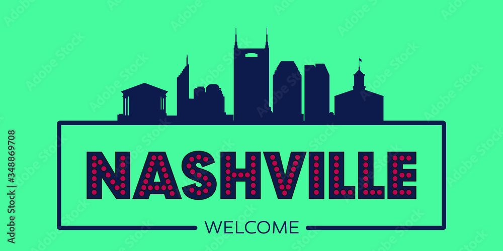 Nashville skyline silhouette flat design typographic vector illustration.