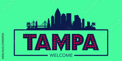 Tampa Florida skyline silhouette flat design typographic vector illustration.