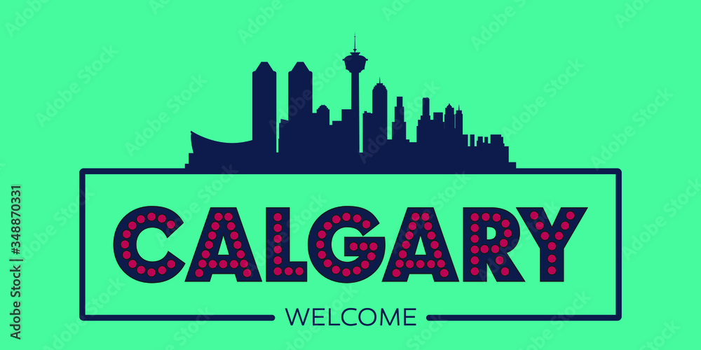 Fototapeta premium Calgary skyline silhouette flat design typographic vector illustration.