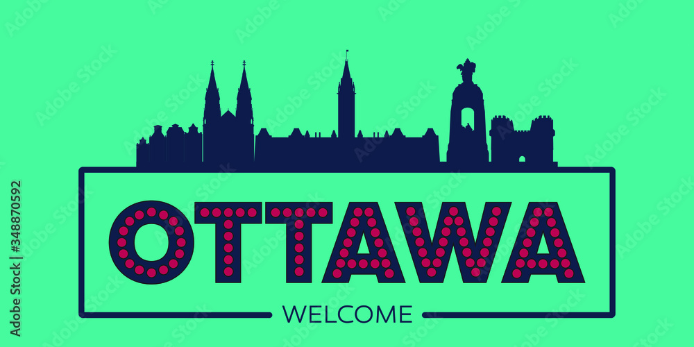 Ottawa skyline silhouette flat design typographic vector illustration.