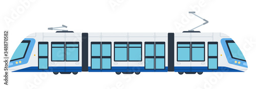 Flat design municipal, city electric tram vector icon.