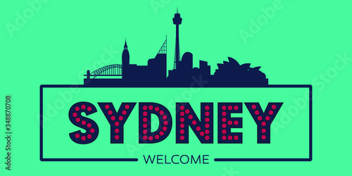 Sydney skyline silhouette flat design typographic vector illustration.