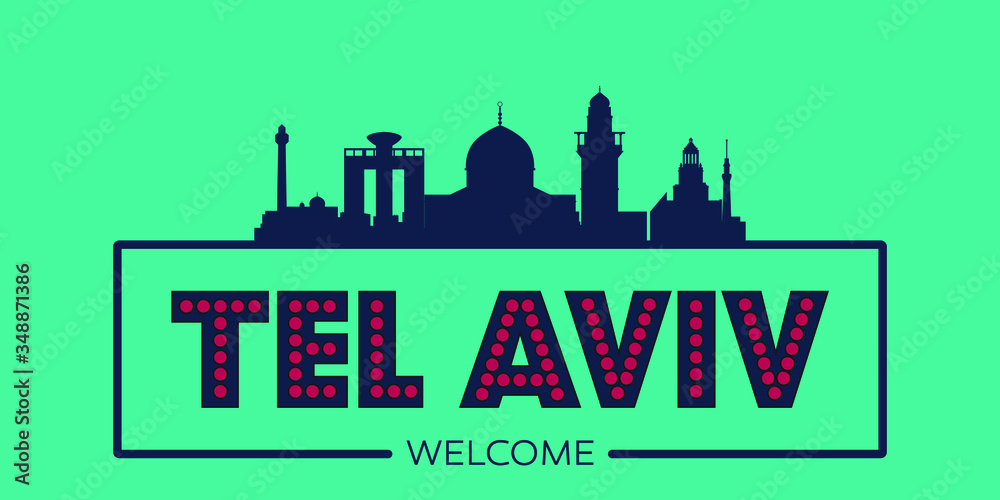 Tel Aviv skyline silhouette flat design typographic vector illustration.