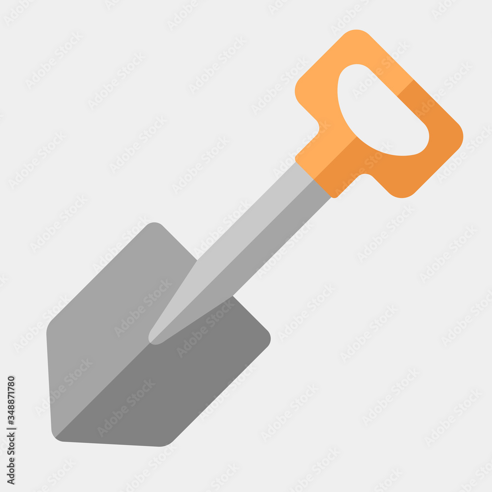 Travel shovel with orange handle. Flat vector illustration. Travel shovel with orange handle. Flat vector illustration.