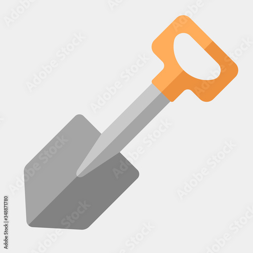 Travel shovel with orange handle. Flat vector illustration.