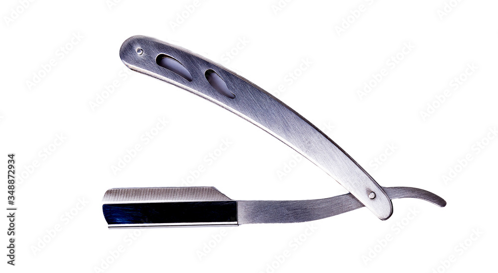 metal razor on white highlighted background metal razor on white highlighted background