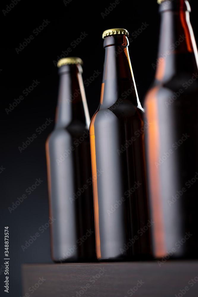 Beer bottles on a bar counter
