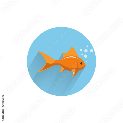 fish colorful flat icon with long shadow. gold fish flat icon