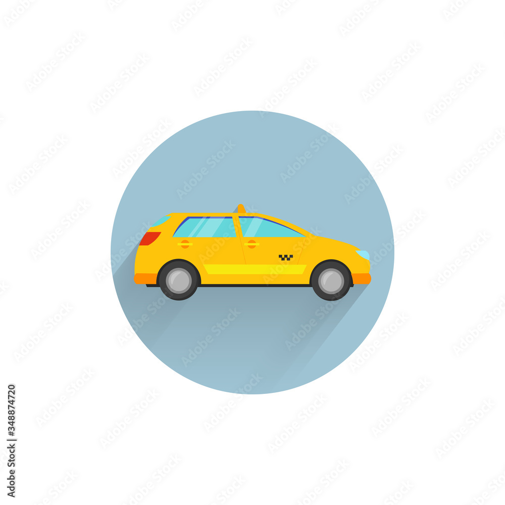 Naklejka premium taxi car colorful flat icon with long shadow. taxi flat icon