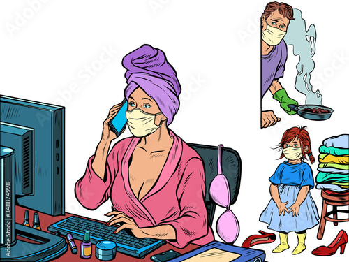 woman work at home freelance epidemic self isolation quarantine