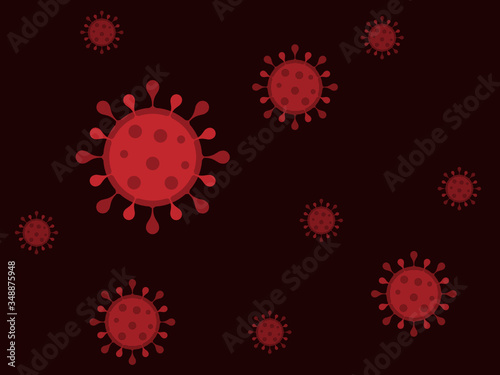 Dark background with red corona virus flat symbols