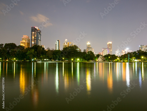 Night view of Lumpini park  Bangkok  Thailand
