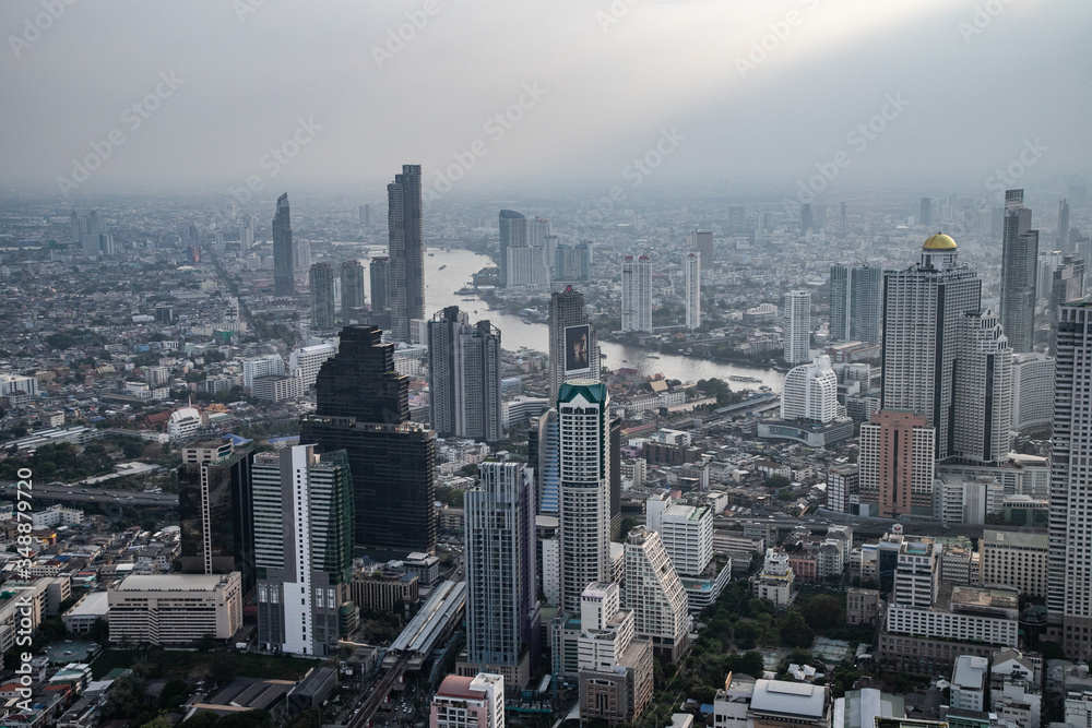 panoramic skyline of Bangkok from King Power Mahanakhon, Bangkok, Thailand
