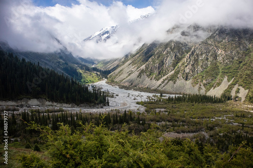 mountain landscape with lake and mountains