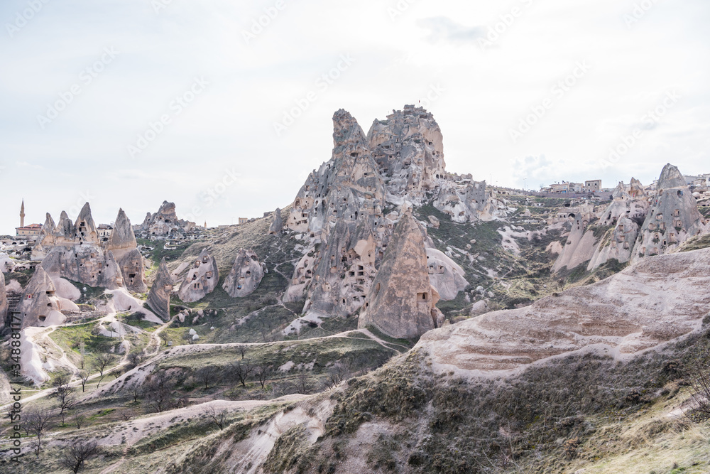 Fototapeta premium Uchisar castle, the highest peak in the region and the most prominent land formation in Goreme, Cappadocia,Turkey.