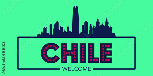 Chile skyline silhouette flat design typographic vector illustration.