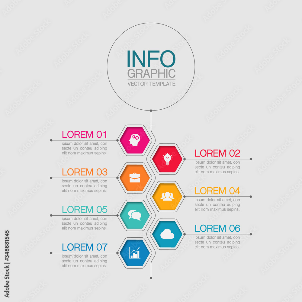 Vector iInfographic template for business, presentations, web design, 7 options. Vector iInfographic template for business, presentations, web design, 7 options.