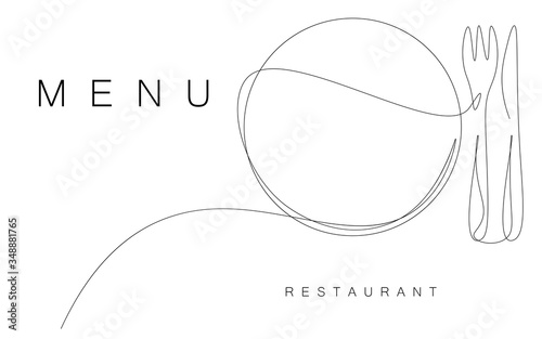 Menu background, fork and knife plate vector illustration