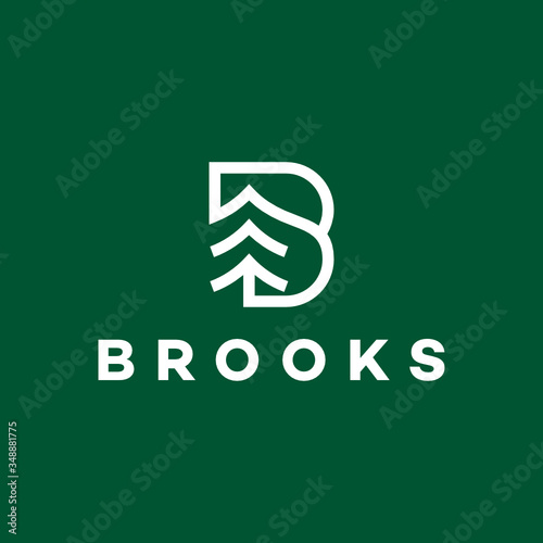 Initial letter B  typography logo design with Pine tree custom logo design vector icon illustration