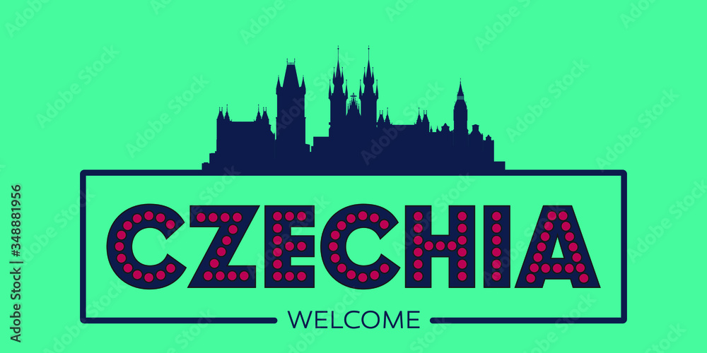 Czechia skyline silhouette flat design typographic vector illustration.