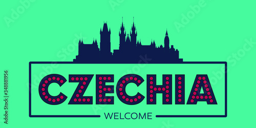 Czechia skyline silhouette flat design typographic vector illustration.