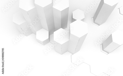 Fototapeta Naklejka Na Ścianę i Meble -  White abstract background with honeycomb. Hexagon bars isolated on white backdrop. 3D illustration
