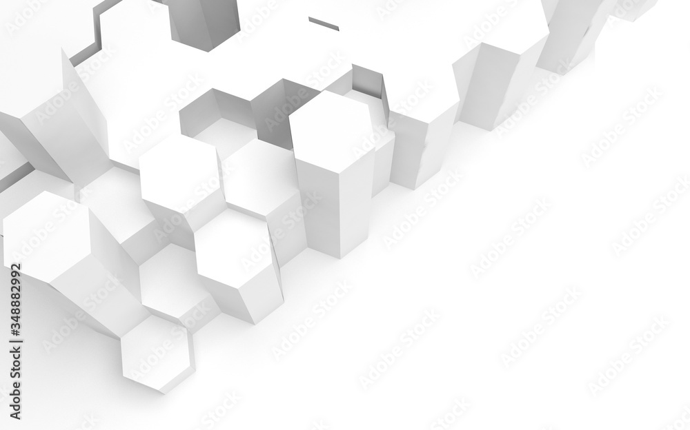 White abstract background with honeycomb. Hexagon bars isolated on white backdrop. 3D illustration White abstract background with honeycomb. Hexagon bars isolated on white backdrop. 3D illustration