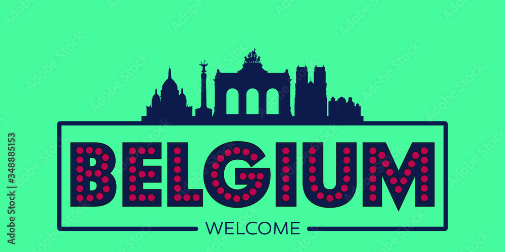 Fototapeta premium Belgium skyline silhouette flat design typographic vector illustration.