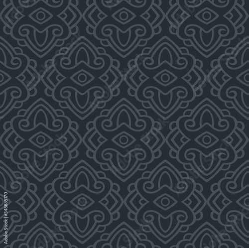 Decorative, seamless, abstract gray-blue pattern. Suitable for curtains, wallpapers, fabrics, tiles, wrapping paper.