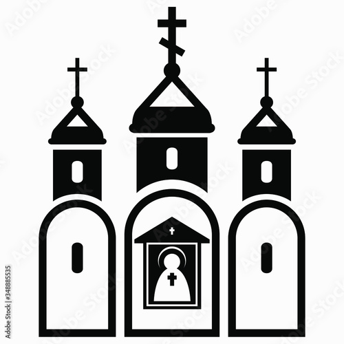 Church. Religious building. Church parish. Chapel. Vector icon.