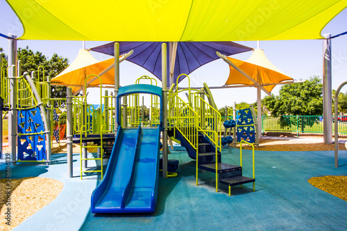 Colorful Canopies Covering Children's Playground Equipment