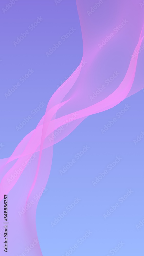 Pink wave on blue sky abstract background. Fluttering pink scarf. Waving on wind pink fabric. Vertical orientation. 3D illustration Pink wave on blue sky abstract background. Fluttering pink scarf. Waving on wind pink fabric. Vertical orientation. 3D illustration
