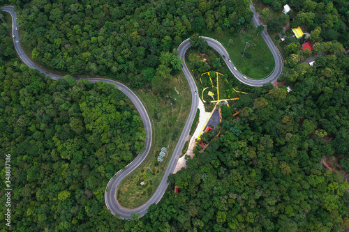 High angle mountain road in the forest of Thailand