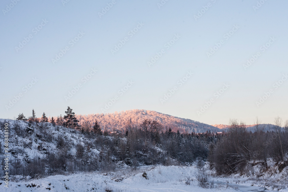 winter landscape in the mountains with snow