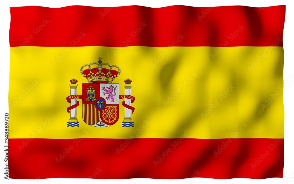 The flag of Spain. Official state symbol of the Kingdom of Spain. Concept: web, sports pages, language courses, travelling, design elements. 3d illustration The flag of Spain. Official state symbol of the Kingdom of Spain. Concept: web, sports pages, language courses, travelling, design elements. 3d illustration