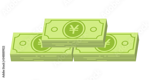 Three bunch of yen bills - simple flat clip art