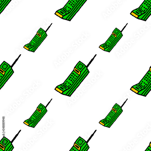 Phone. Sell phone seamless pattern. Cartoon vintage cell phone on white background isolated. Stock Vector Illustration.