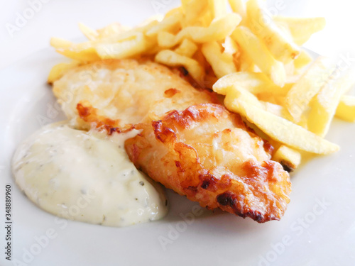 British Traditional fish and chips and tartar sauce