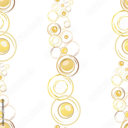Champagne bubbles vector seamless pattern background. Effervescent vertically rising droplets white gold backdrop. Elegant sparkling repeat illustration. Geometric print for party celebration concept