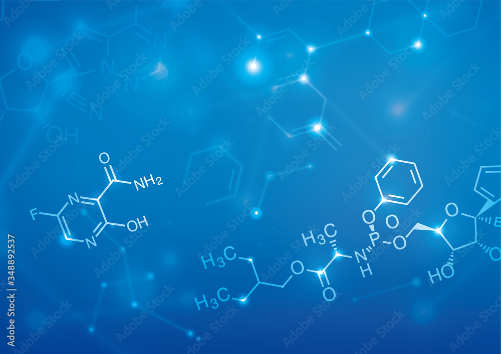 Abstract blue background of chemical formula