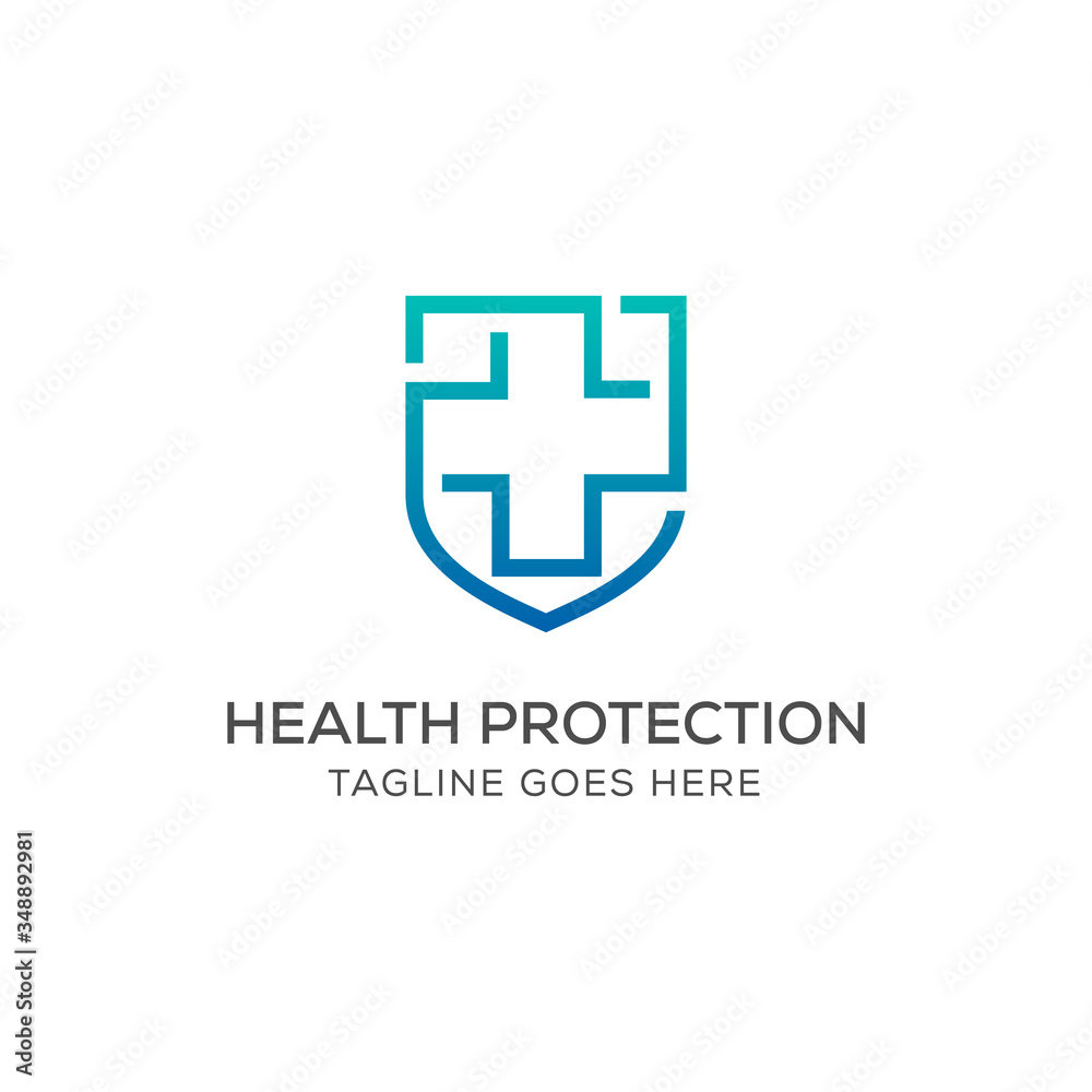 Fototapeta premium Health Protection With Shield Logo Design Vector Template For Medical Or Insurance Company.