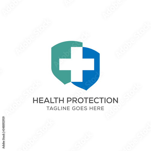 Health Protection With Shield Logo Design Vector Template For Medical Or Insurance Company.