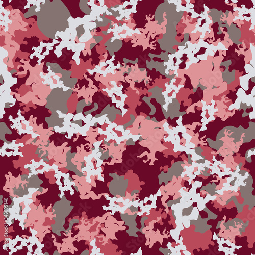 UFO camouflage of various shades of red, pink and grey colors