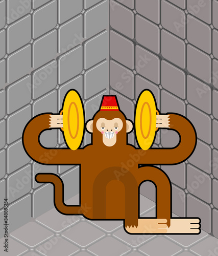 Crazy monkey in nuthouse. Mad chimpanzees in lunatic asylum