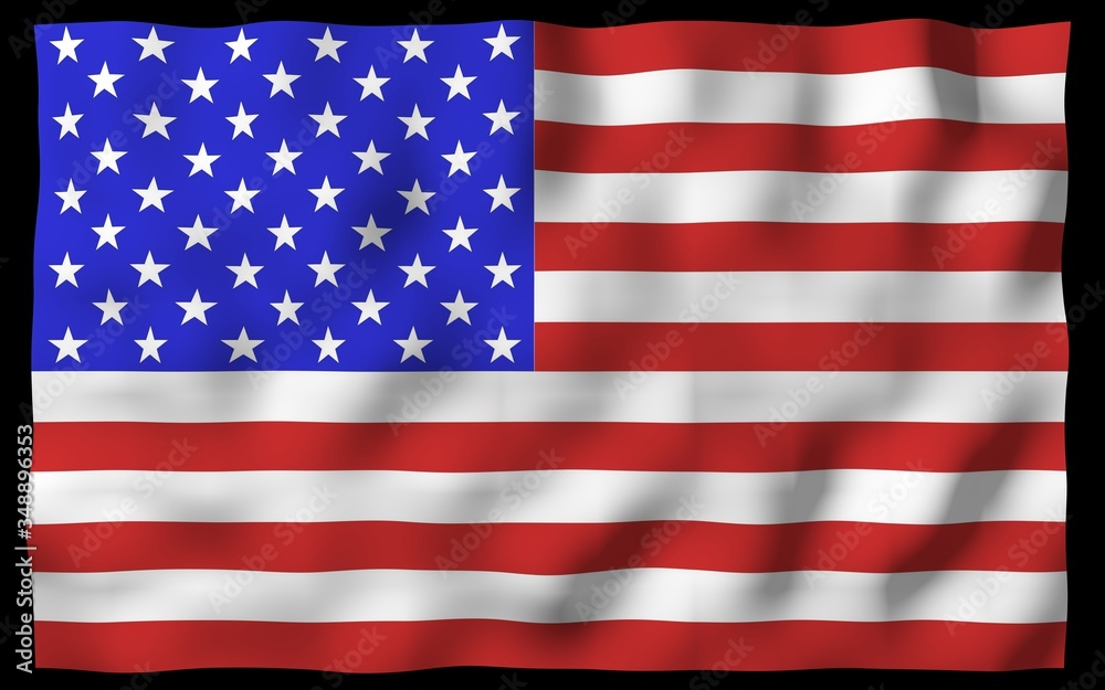 Obraz premium Waving flag of the United States of America on a dark background. Stars and Stripes. State symbol of the USA. 3D illustration