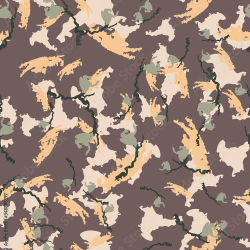 Desert camouflage of various shades of green, brown and beige colors