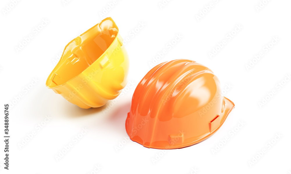 Fototapeta premium yellow construction helmet. 3d rendering on white background