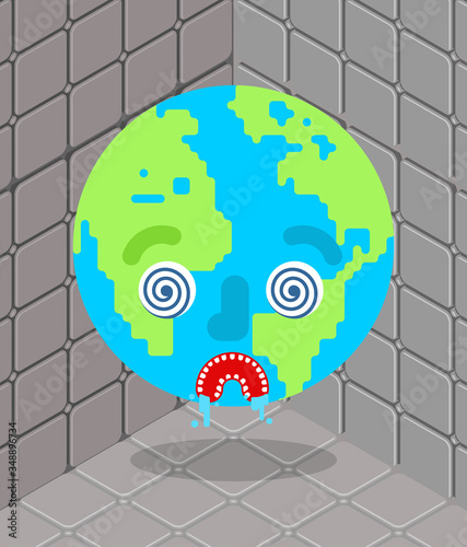 Crazy Earth in nuthouse. Mad planet in lunatic asylum
